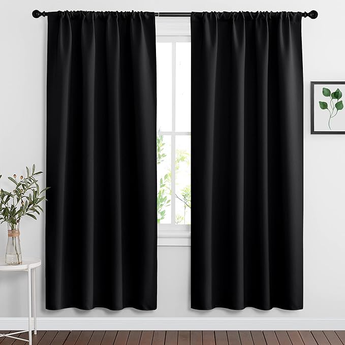 RYB HOME Extra Wide Blackout Curtains for Bedroom Living Room 72 inch Long | Thermal Insulated, Privacy, Drapes for Large Window, Triple-weave Fabric, For Better Sleep, W62 x L72, Black, 2 Panels by RYBHOME
