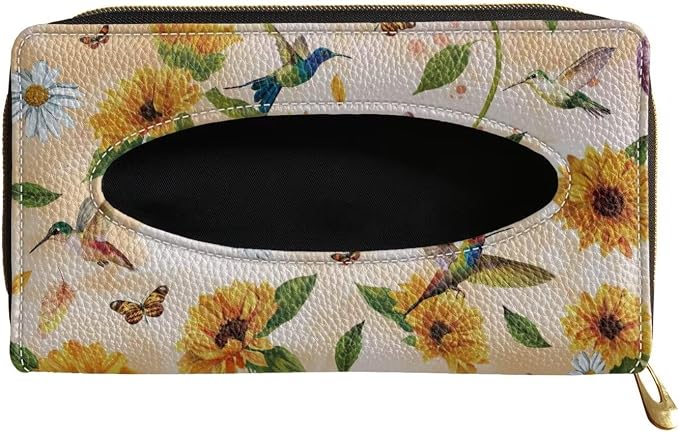 Biyejit Car Tissue Holder, Sunflower Hummingbirds Car Visor Tissue Holder for Car PU Leather Tissue Box Holder for Car Sun Visor & Seat Back by Biyejit