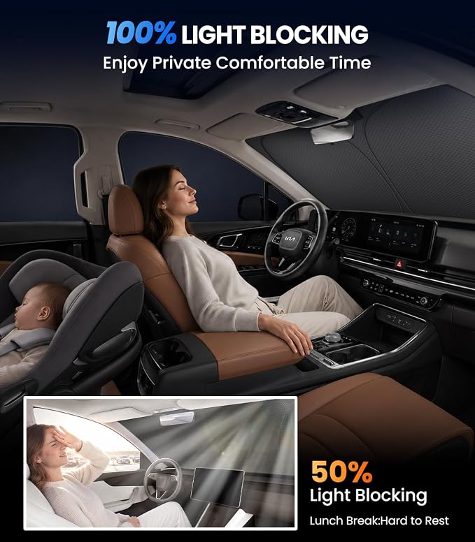 Zanch Windshield Sun Shade for Kia Carnival 2022-2026, 7-Layer Heavy-Duty UV & Heat Block, 3D Scanned Custom Fit, Interior Protection, Keep Car Cooler, Foldable Minivan Accessories, No Sagging - Image 4
