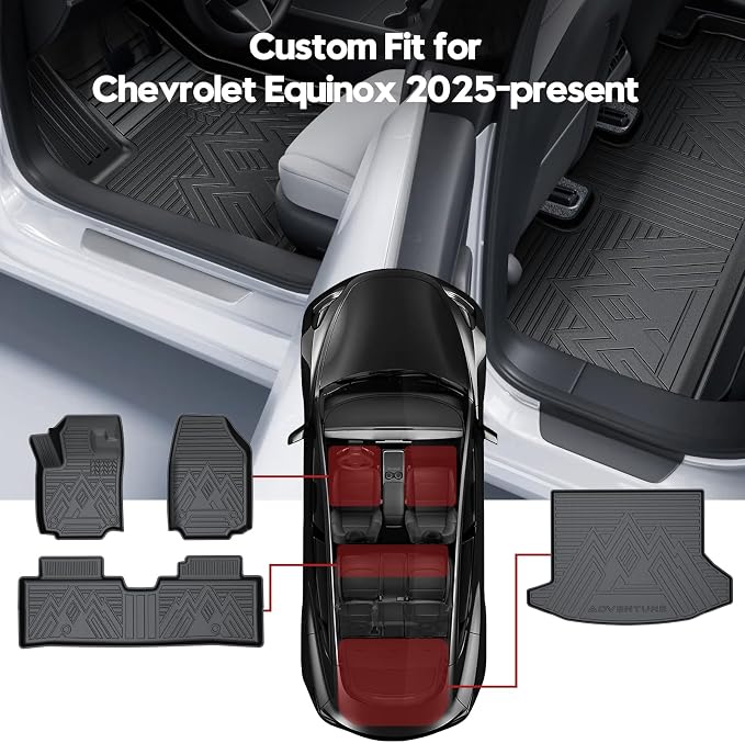 T TGBROS for Chevy Equinox Floor Mats 2025 2026 All Weather Floor Liners Cargo Liner for Chevrolet Equinox/GMC Terrain Accessories 4PCS Car Mats Set Non-Slip TPE Black(Not for EV) - Image 2
