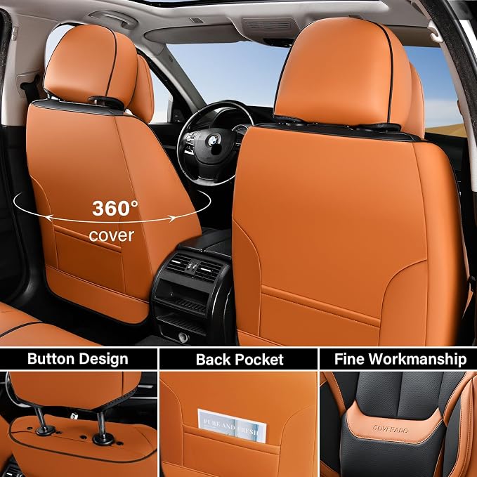 Coverado Car Seat Covers, Seat Covers for Cars, Waterproof Leather Auto Seat Protectors, Leather Car Seat Cushion, Car Interiors Accessories Universal Fit for Most Cars - Image 7