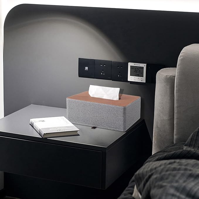 Tissue Box Cover Rectangle Tissue Box Holder PU Leather Facial Organizer with Magnetic Bottom,Decorative Napkin Caddy for Vanity Dresser Night Stand Table Countertop Home Office Car,Grey - Image 8
