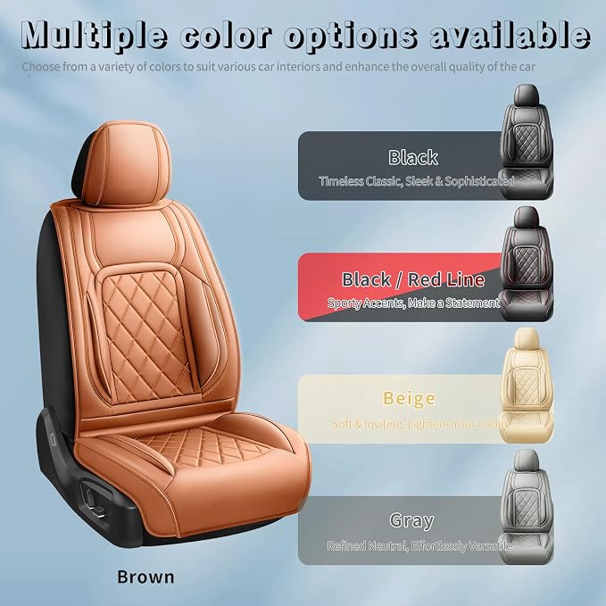 Fit Yaris Premium Leather Car Seat Covers for Toyota Yaris 2007-2019 2020 - Waterproof，Breathable，All-Weather Seat Cushion Protecto & Airbag Compatible, Full Set Brown - Image 5