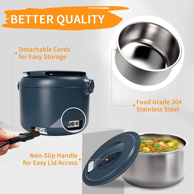 Electric Lunch Box, 32 oz Portable Food Warmer Heater, Lunch Warmer Portable for Work/Office/Car/Travel 12V/24V/110V 3-in-1, Warming Soup & Meal, Spill-Free, Men & Women's Gifts, Ocean Blue - Image 7