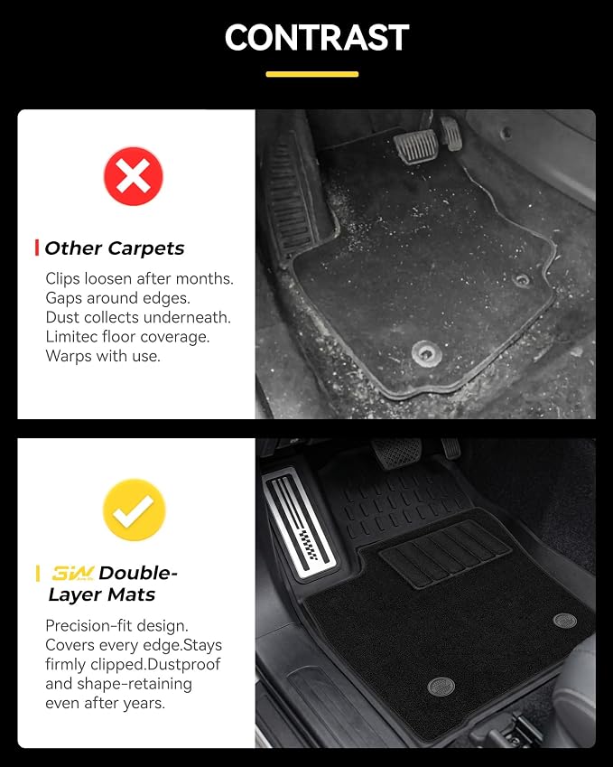 3W Floor Mats & Carpet for Toyota Tacoma 2024-2026 Double Cab Automatic | TPE All Weather Custom Fit Liner With Metal Pedals For TRD/SR/SR5/Limited, Not For Hybrid Or XtraCab - Image 3
