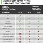 Car Seat Covers Fit for Toyota Tacoma 2024-2026 Double/Crew Cab,Black | Custom Faux Leather Full Set,Waterproof & Wear-Resistant Seat Cover,Fits Tacoma 4th Gen SR,SR5,TRD Sport,TRD Off-Road,Limited - Image 8