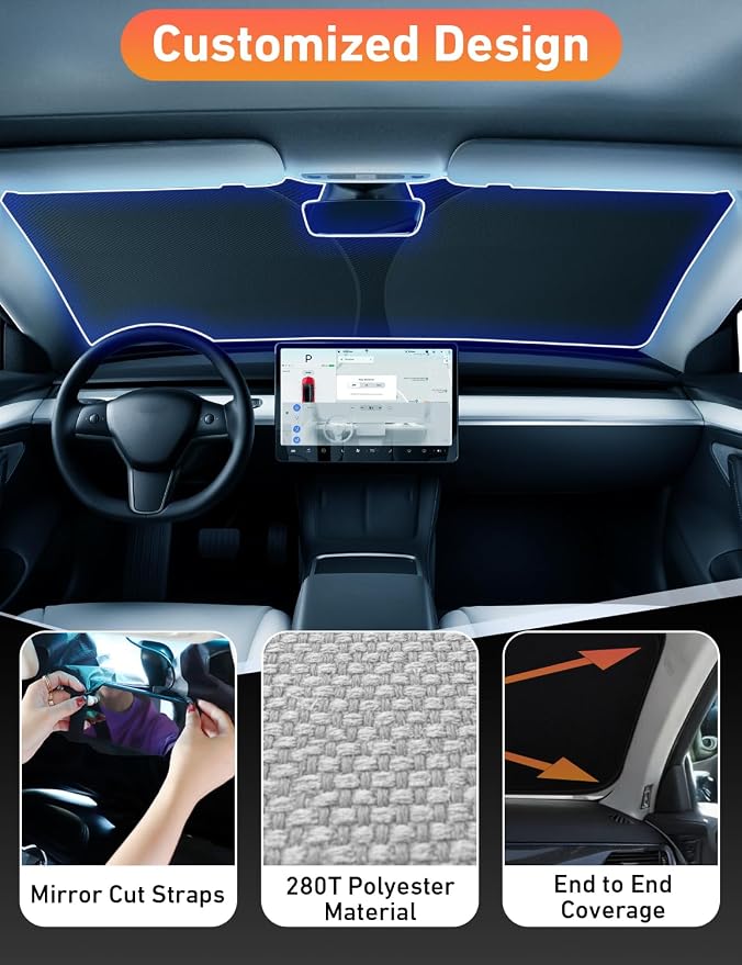 EcoNour Windshield Sun Shade Compatible with Tesla Model 3 & Model Y - Image 4