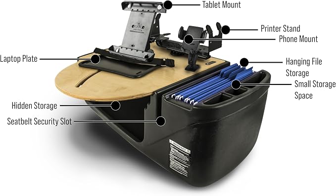 AutoExec AE-RMCD-PM-TAB-PS-11M Roadmaster Car Desk for Your Vehicle Workstation and Mobile Office, Natural with Phone Mount, Tablet Mount and Printer Stand | Phone Mount, Tablet Mount, Printer Stand, Vehicle Workstation and Mobile Office - Image 3