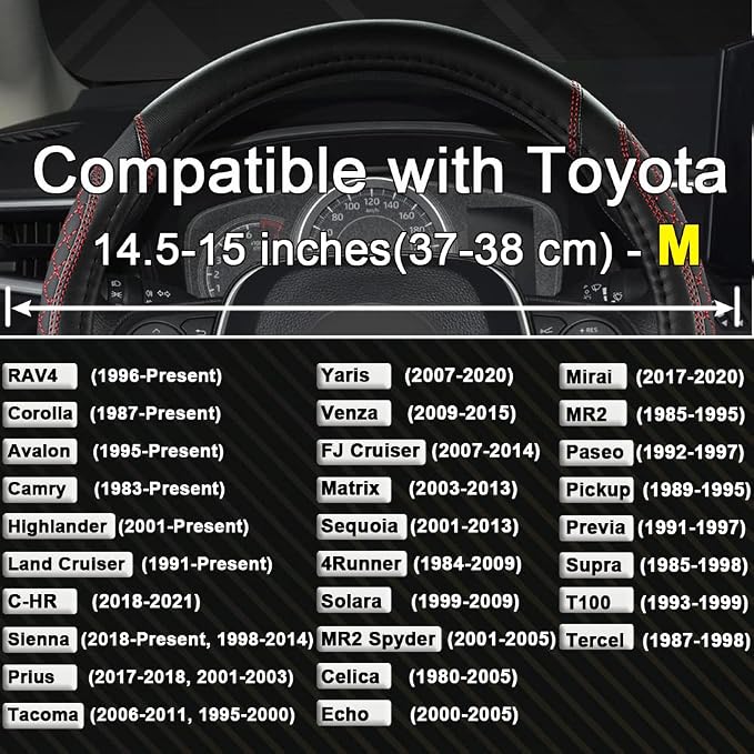 West Llama Customized Auto Car Steering Wheel Cover for Toyota Rav4 Corolla Camry Highlander(Diamond Quilted-Black+Red-Standard Size) - Image 2