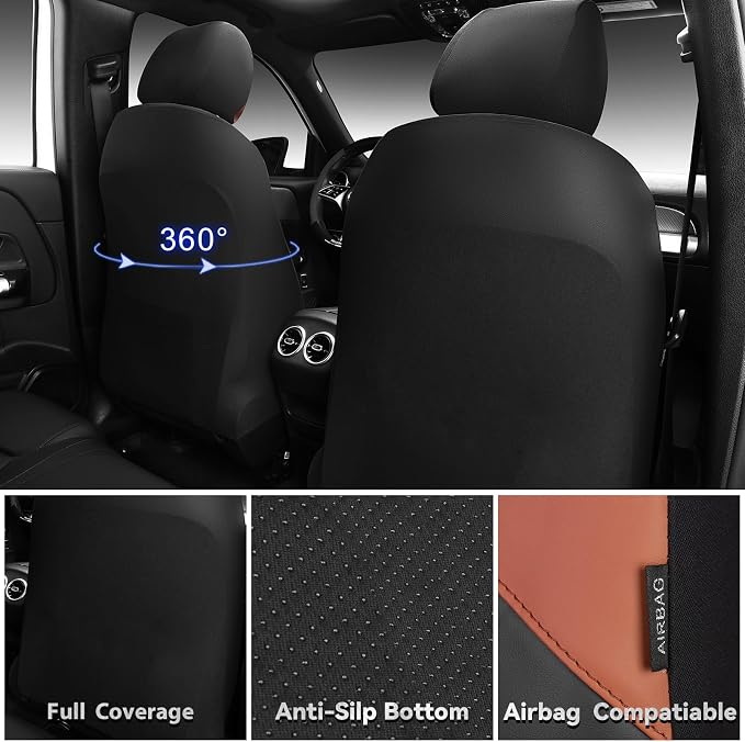 CAR PASS Memory Foam Leather Seat Covers Full Set, Breathable Perforated Nappa Leather Seat Covers Universal Fit for Cars,SUV,Truck Seat Covers Thick 3D Foam Comfortable, Airbag Compatible Black Brown - Image 4