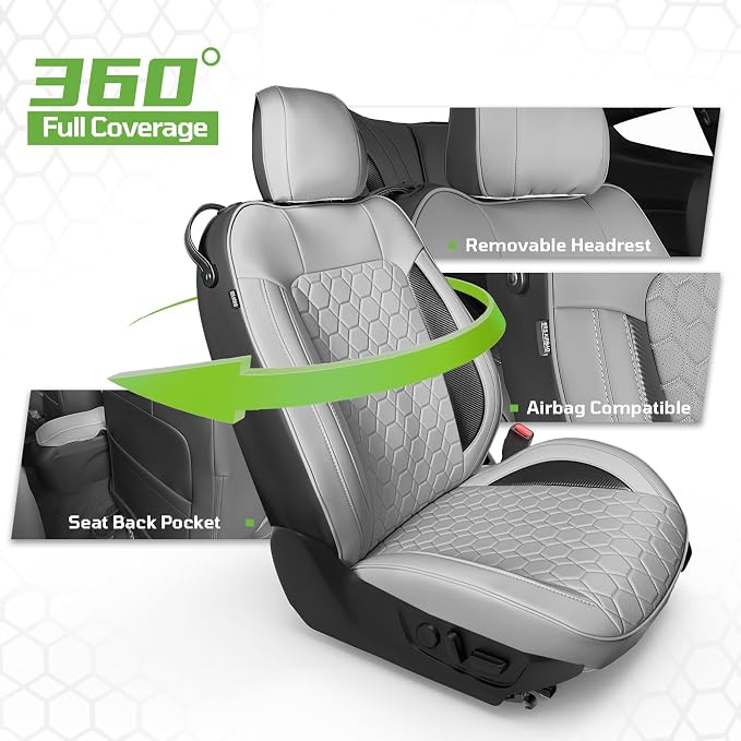 Custom Leather Car Seat Covers for Ford Mustang 2015-2023 Coupe,Gray/Black | Full Coverage Waterproof Car Seat Protector,Front & Rear Full Set,Split Backrest Compatible,Wear-Resistant,Airbag Compatible - Image 5