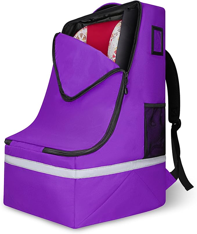 LARIPOP Car Seat Travel Bag for Airplane, Universal Gate Check Car Seat Bag, Padded Backpack with Waist Belt, Reflective Strips & Protective Feet, Fits Infant Convertible Booster Seats, Purple by LARIPOP