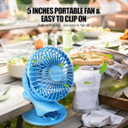 Portable Clip Fan Battery Operated,3 Speeds USB Rechargeable Mini Table Fan with Strong Airflow,360°Rotation Ultra Quiet Personal Desk Fan for Home Office Bedroom Dorm Stroller Camping - Blue - Image 6