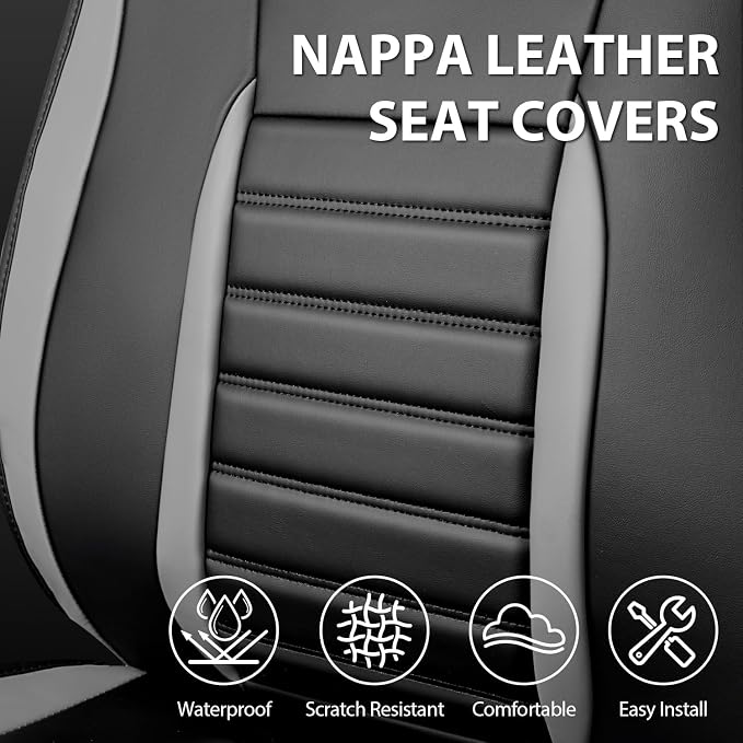 CAR PASS Nappa Leather Car Seat Covers Front Seats, Luxury Seat Protector for Cars, Waterproof Anti-Slip Seat Cushion Armrest Compatible Airbag Universal for SUV Pick-up Truck Automotive, Black Gray - Image 6