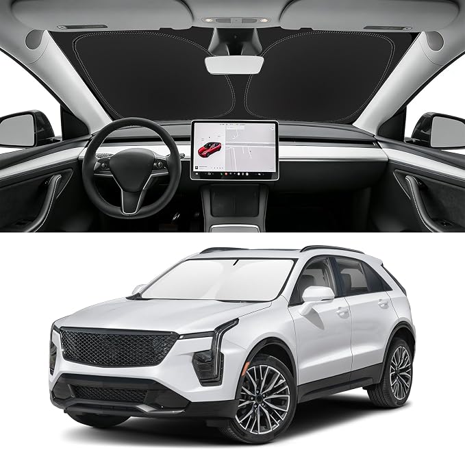 Custom Fit Windshield Sun Shade for Cadillac XT4 2019-2025 | Blocks UV Rays and Sun Heat, Helps Reduce Interior Temperature, Protects Dashboard from Fading, Folds Easily for Storage by SLOGENTO