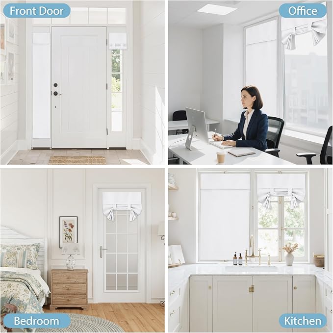 RYB HOME Sidelight Curtains for Front Door, Skinny Narrow Window Curtains | Entry Glass Door Cover, Renter Friendly Blackout Curtains, Adhesive No Drill, Wide 12 inch x Long 69 inch, Pure White, 1 Pc - Image 9
