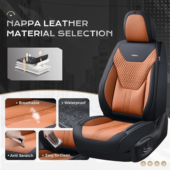 Coverado Car Seat Covers Full Set, Front Seat Covers with Lumbar Support and Back Seat Cover Waterproof Leather Automotive Seat Cover, Universal Car Interior Protectors Cushion for Most Cars - Image 2