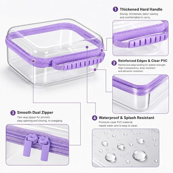 Clear Hard Shell Zipper Case 3PCS Set, 1.2mm PET Travel Organizer | Deep waterproof stackable storage pouches with handle. Heavy duty clear zipper bags for travel, makeup, toys and snacks - Image 3