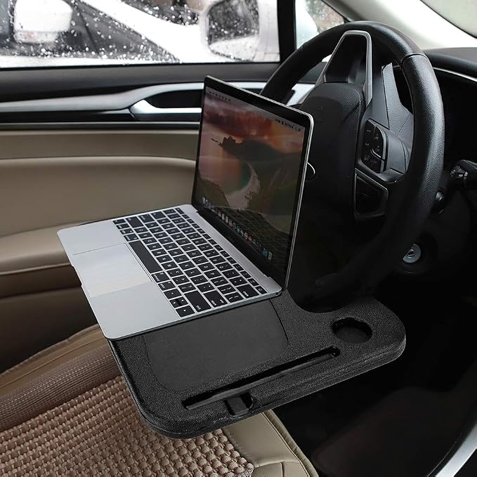 XINDELL Steering Wheel Tray - Food Tray for Eating & Laptop Holder Vehicle Travel Accessories, Front Seat Desk Car Organizer, Compatible with Honda, Jeep, Nissan, Ford, Truck & Van Interiors - Image 3