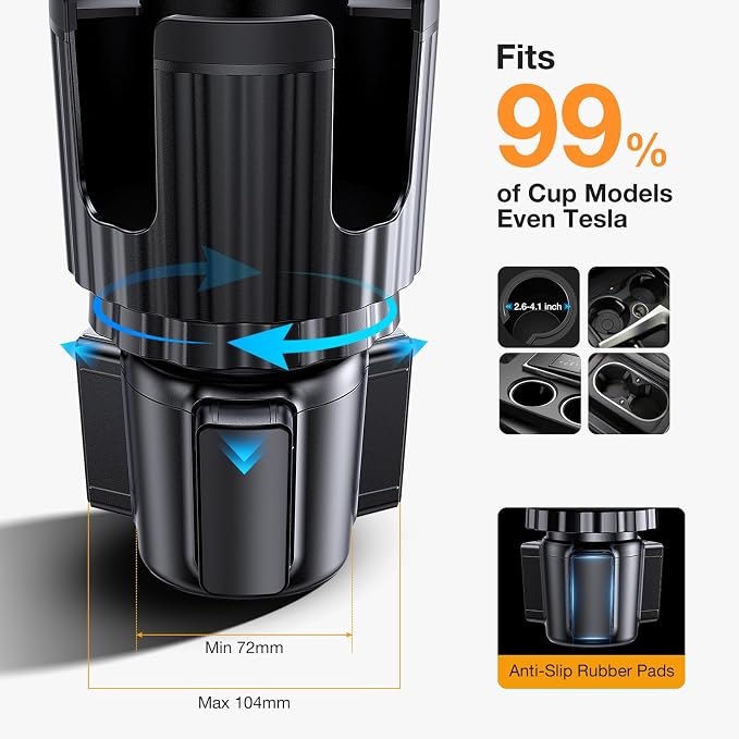 Coolpow Car Phone Holder Mount, 2 in 1 Universal Cup Car Phone Holder | Expander Adjustable Base Long Arm 360°Rotation Cup Phone Holder Car Accessories for iPhone 17 Pro Max 16 15 & All Smartphone - Image 4
