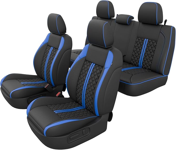 RIDEPOSH Custom Leather Seat Covers for Toyota Tacoma Double Cab 2016-2023 | full set, BKblue, OEM fit, premium waterproof leather, anti-slip, extra pockets, long-term durability, airbag compatible - Image 8