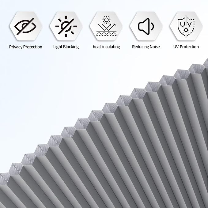 Myshade Arch Window Shades Half Circle Blackout Cellular Shades Cordless No Drill Blinds for Windows Half Moon Honeycomb Fabric No Tools Room Darkening Shades Easy Install (1PCS Grey 36" W X 18" H) - Image 6