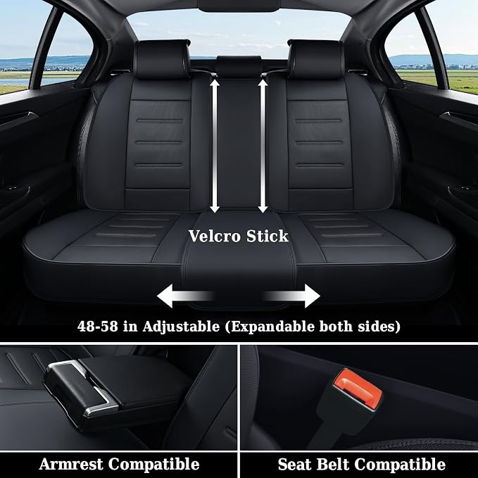Coverado Car Seat Covers Full Set, Seat Covers for Cars, Car Seat Protector Waterproof, Leather Car Seat Cushion, Universal Interior Covers Seat Protectors for Most Cars Black - Image 5