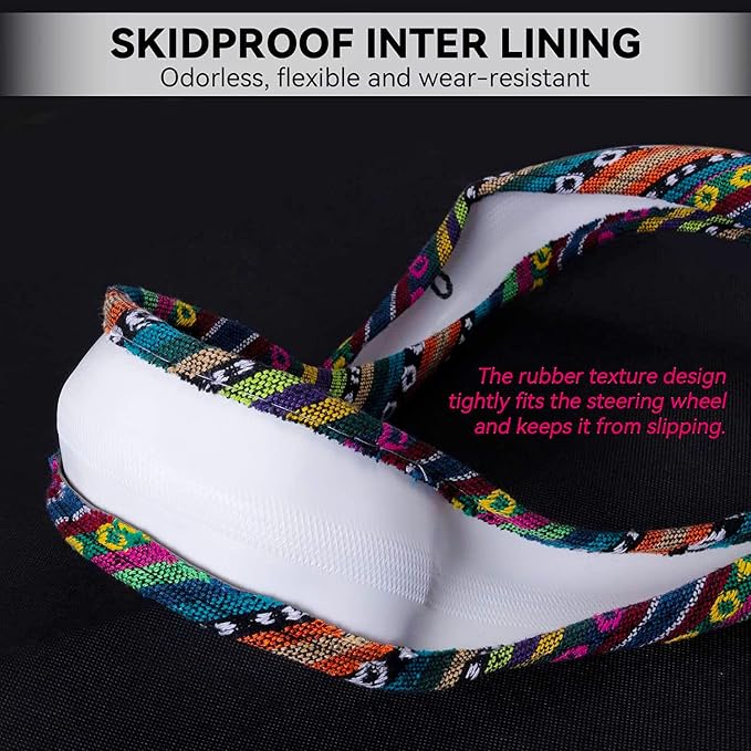 Boho Steering Wheel Cover Elastic Microfiber for Women, Universal Fit 15 inch Car SUV, Hippie Style Protector Cover, Anti-Slip, Breathable, Absorbing Sweat - 01 - Image 5