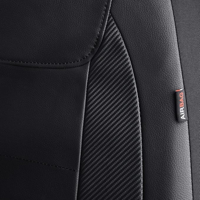 Flying Banner car seat Covers Protects Water Proof Faux Leather Carbon Fiber Front and Rear Bench (Black Black, Full Set - 9PCS) - Image 5