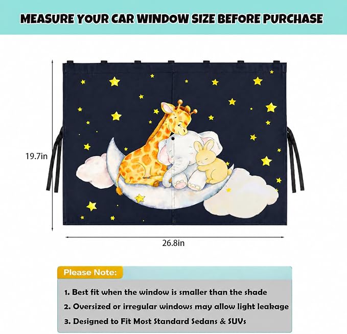 Car Window Shade for Baby, 2 Pack Magnetic Double Layer Car Sun Shade for Blackout/See Through Options, Woodland Starry Night Animals Design Baby Car Shade for Kids Heat/UV Protection - Image 6