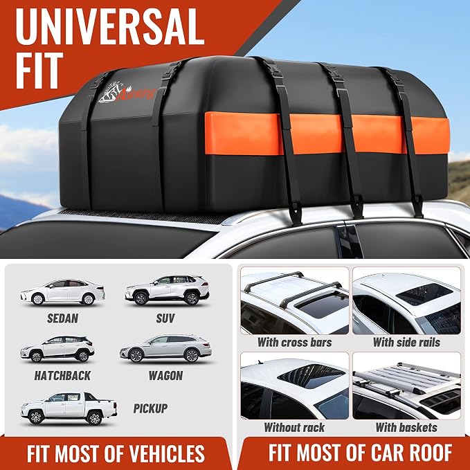 Car Rooftop Cargo Carrier Bag, 15 Cubic Feet Waterproof Heavy Duty 840D Car Roof Bag for All Vehicle with/Without Racks - Anti-Slip Mat, 6 Door Hooks, Storage Bag, 2 Extra Straps, Luggage Lock - Image 5