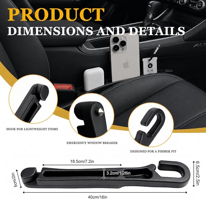 2 Pack Car Seat Gap Filler Compatible with Subaru Outback 2017-2025, Forester, Crosstrek Accessories, Seat Gap Organizer with Emergency Window Breaker & Sunglasses Holder - Image 6