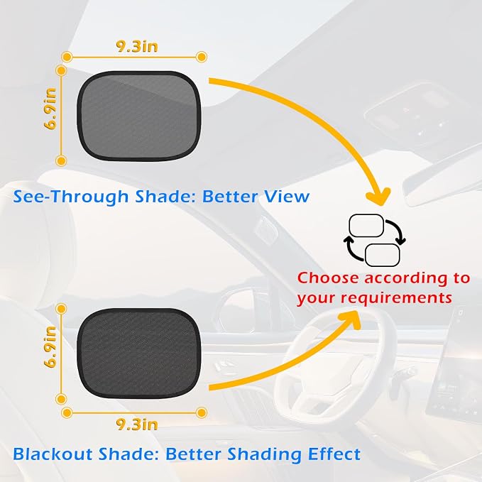 Car Window Shades, 2 Packs Mini Car Sun Shade for Front/Rear Window/Windshield, See Through Cling Window Blocker, Mesh Window Cover Screen Sun Glare 9.2"x6.9" Universal Fit - Image 4
