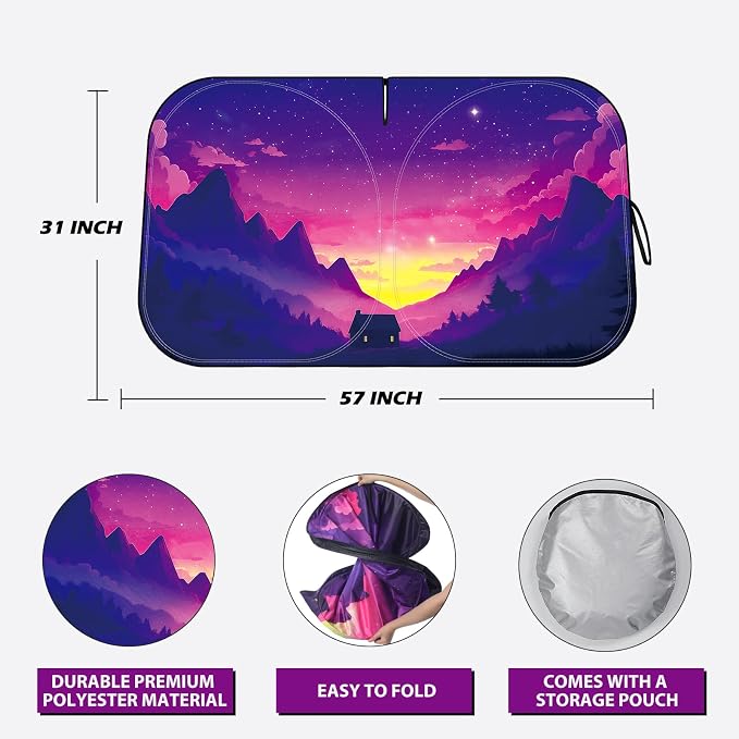 Car Windshield Sun Shade, Foldable Reflective UV Front Sunshade | 57" x 31", Sun Visor Blocks UV Rays & Keep Cool for Cars Interior, Fits Sedans, SUVs & Trucks, Foldable & Easy Storage - Image 2