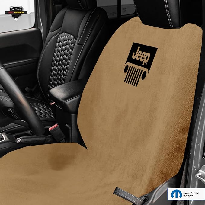 Seat Armour Seat Protector Towel 'Jeep with Grille' - Soft Machine Washable Jeep Seat Cover Towel - Easy to Install, Multipurpose Jeep Seat Towel - Tan - Image 5