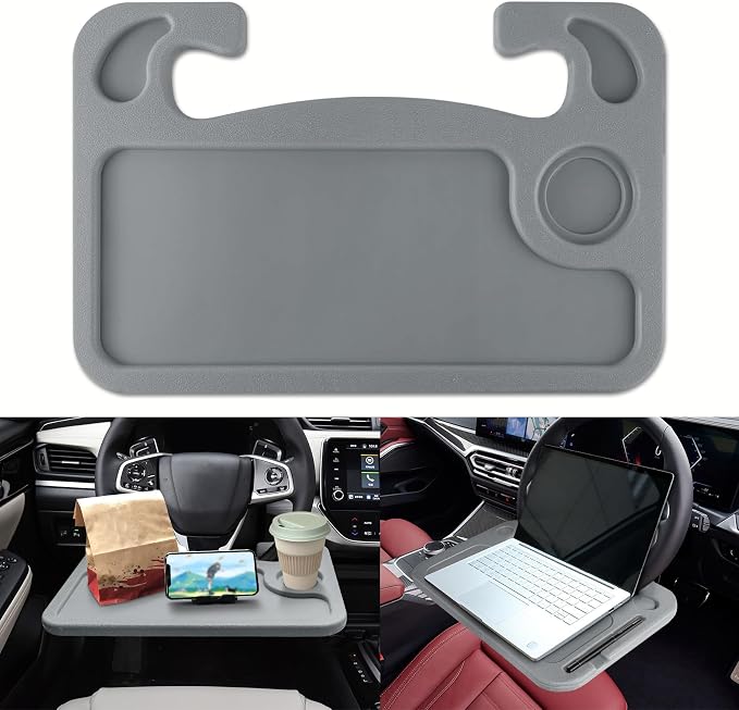 2 in 1 Car Steering Wheel Desk, Car Tray, Car Steering Wheel Desk Tray & Auto Seat Gap Filler Organizer, Multipurpose Travel Auto Steering Wheel Under Table Console for Most Vehicles (Grey) by Unknown