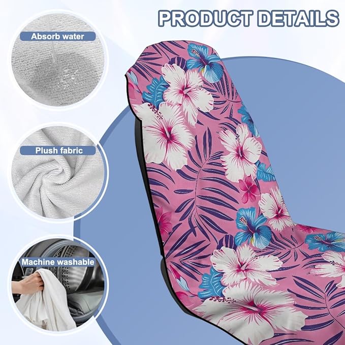 Tropical Hibiscus Car Seat Towel with Storage Bag Hibiscus Flowers Car Seat Cover for Front Seat Only Blanket Universal Non Slip Waterproof Sweat Protector Pink Car Interior Accessories - Image 6