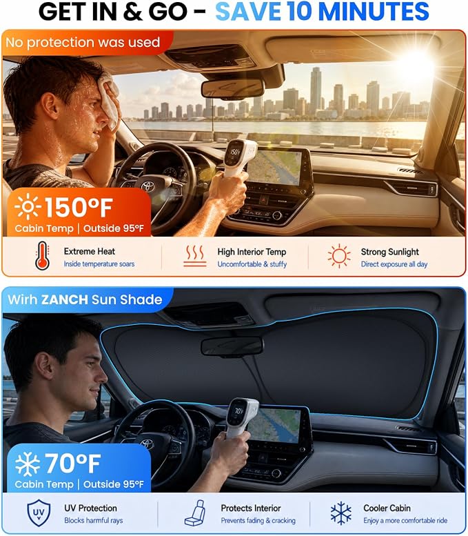 Large Windshield Sun Shade for Toyota Grand Highlander 2024-2026, 7-Layer Heavy-Duty & Blocks UV Rays, 3D Scanned Custom Fit, Keep Interior Cooler, Easy Storage & Foldable SUV Accessories, No Sagging - Image 2