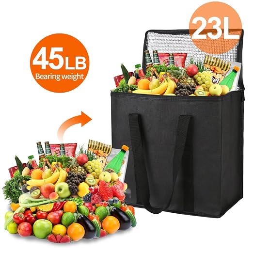 Bodaon 2-Pack Insulated Reusable Grocery Shopping Bags, Medium, Black, | Picnic Cooler Bag with Zippered Top Cold, Insulated Food Delivery Bag for Commercial Rideshare, Collapsible Tote Bags, Picnic - Image 4