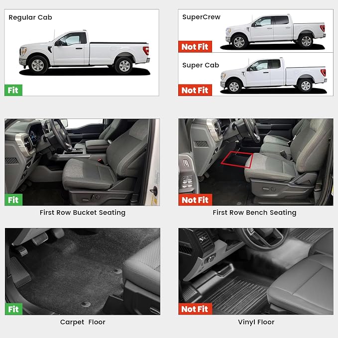 LASFIT Mats for Ford F150 2015-2026 Regular Cab, Carpet Floor, Bucket Seat | Custom Fit All Weather Portector TPE Waterproof Truck Liners for Ford F150 Standard Cab, Durable Easy Clean Anti-Slip - Image 2