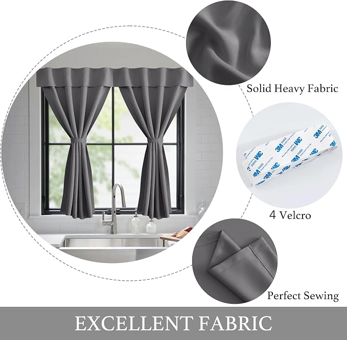 NICETOWN Grey Blackout Curtains 63 Inches Long for Living Room, 1 Piece | Portable Window Shade Self Sticky Adjustable Drapes for Bedroom Thermal Insulated Short Curtains for Cabinet, 52" x 63" - Image 2