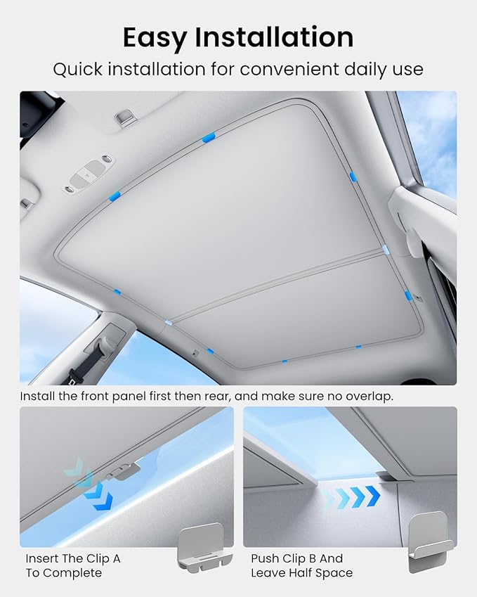 REEVAA Tesla Model Y (2025-2020) Sunshade Roof Accessories, Gray | OEM Fit; Full Blackout & Heat-Blocking; Protect Interior & Reduce A/C Workload; Two-Piece Magnetic Design Prevents Sagging - Image 6