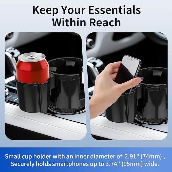 Car Cup Holder Expander W/Offset Adapter, 2-in-1 Cup Holder Extender for Large Bottles up to 4.3", Adjustable Base Fits Stanley, Hydro Flask, Yeti, Universal Car Cup Holder for Most Vehicles - Image 4
