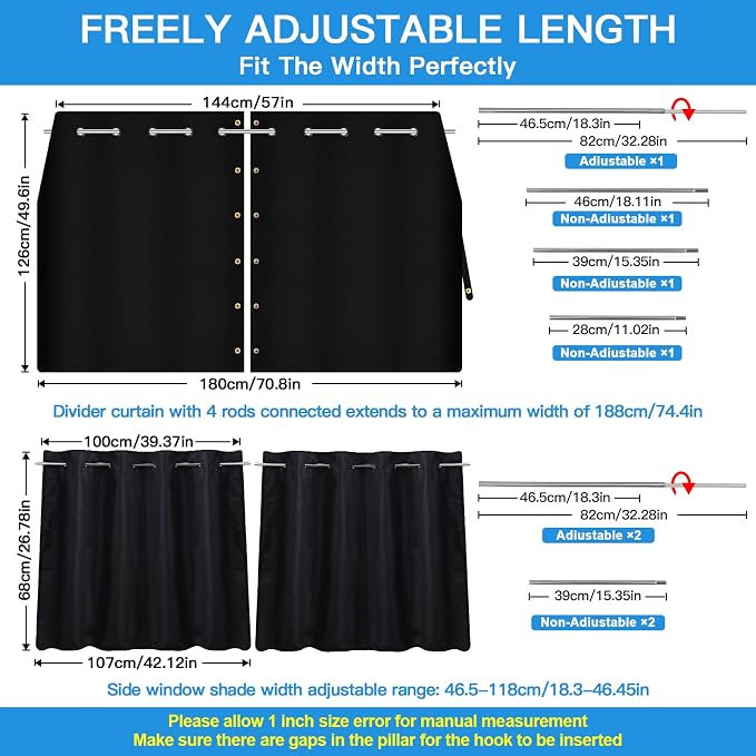 ZATOOTO Car Window Shades with Rods Set of 3, Car Curtains Privacy Blackout | Car Divider Curtain, For Baby, Opaque Suede, Length Adjustable for Most Car SUV Truck Van MPV, Easy to Install - Image 7