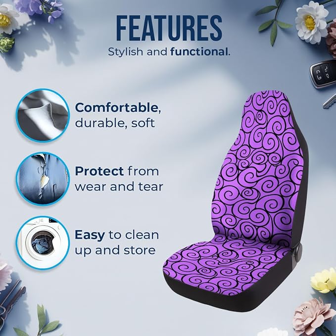 GENANY Fantasy Fruit Emblems Car Seat Covers, 2-Piece Front Seat Set | 2-piece polyester front seat cover set, each 49.5 x 19.6 inches, with adjustable straps and hooks - Image 5