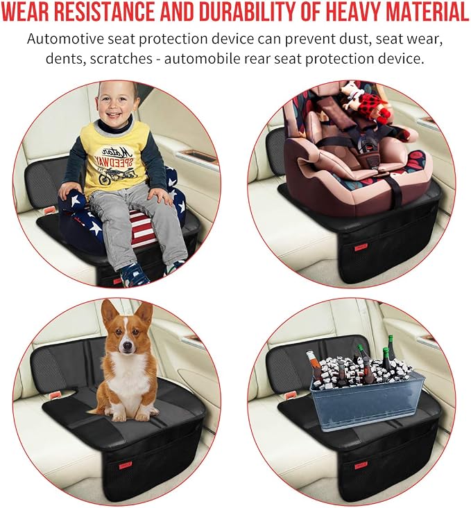 Kaiphy Car Seat Protector - Seat Protection Mat - Thick Padding - Durable, Waterproof Fabric, Leather Reinforced Corners & 3 Pockets for Handy Storage (2 Pack) Black - Image 3