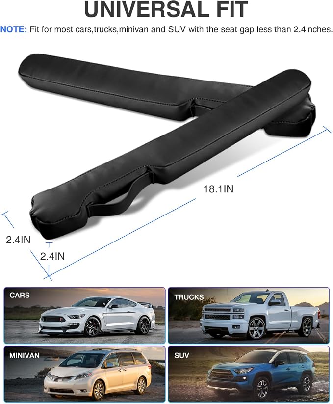 Leather Car Seat Gap Filler Universal for Car Truck SUV to Block The Gap Between Seat and Console Stop Things from Dropping 2 Sets Black - Image 3