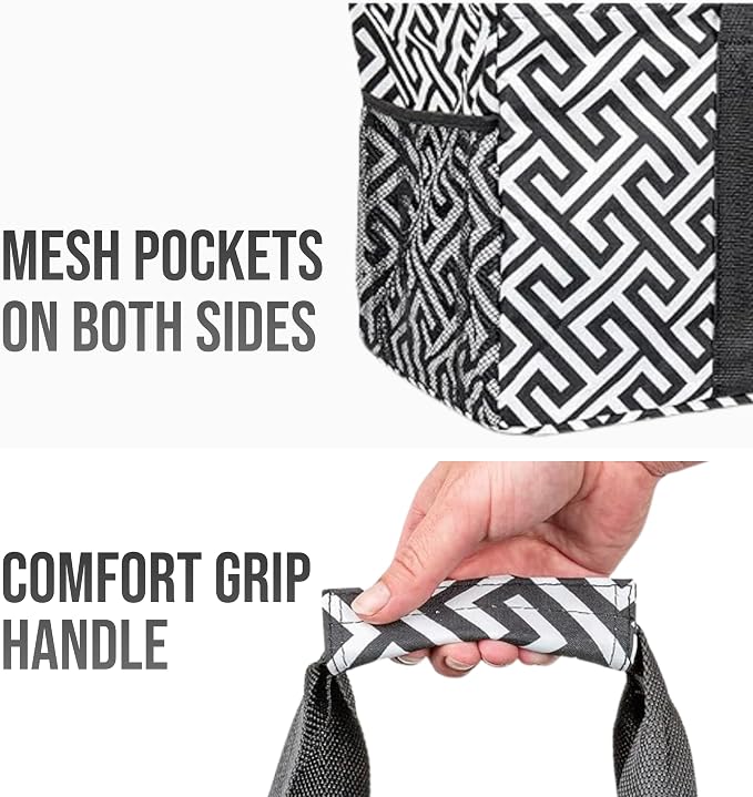 Extra Large Utility Tote Bag - Oversized Collapsible Reusable Wire Frame Rectangular Canvas Basket With Two Exterior Pockets For Beach, Pool, Laundry, Car Trunk, Storage - Geometrc Black - Image 8