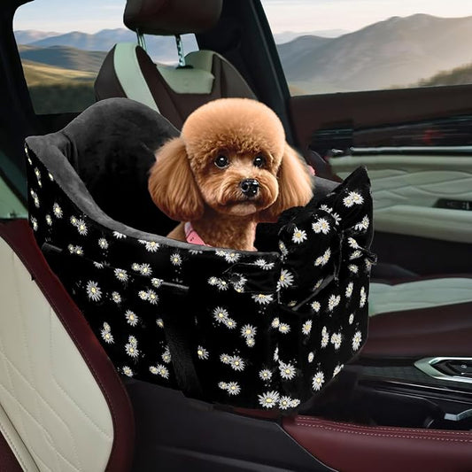 Center Console Dog Car Seat for Small Dogs Up to 11 Lbs | Anti-Collapse Booster Armrest Pet Bed For Chihuahuas And Yorkies, Black by HANMEIANINC
