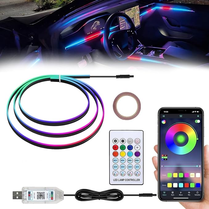 Acrylic LED Lights for Car, 43.3in RGB Interior Light Strip, 146 LEDs | USB Port, APP Control, Music Sync and Color Changing RGB Ambient Lighting for Car Interior, Gifts for Women and Men by EJsSUPERCAR